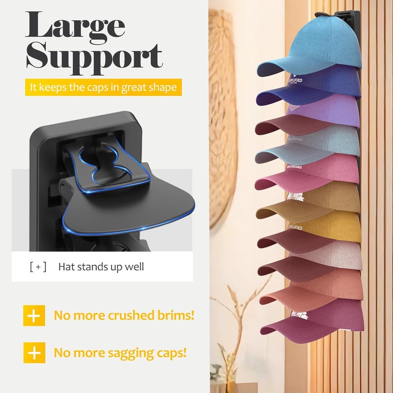 HeQe Hat Organizer for Baseball Caps 1 Pack, Adhesive Hat Rack for Wall, Baseball Cap Organizer (Black) - Image 3